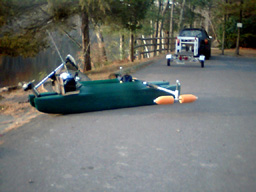 Early version of electric trolling motor on Roxanne's fishing kayak