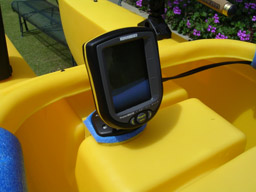 Fish finder in kayak cockpit