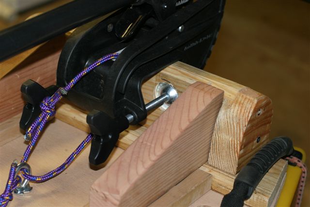 Electric motor mount socket in motorized fishing kayak rigged for photography