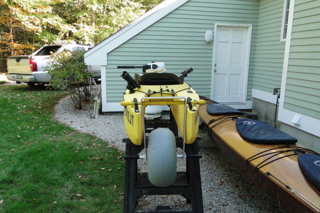 kayak for ocean fishing rigged with carry wheel