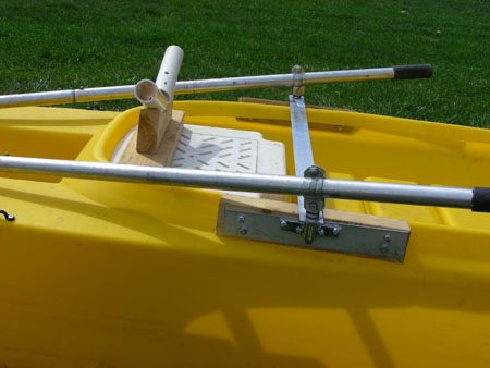Fishing kayak rigged with rowing oars, Pennsylvania