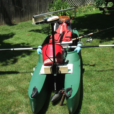 Fishing kayak rigged with electric trolling motor