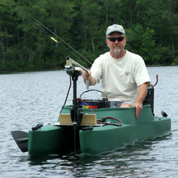 Dan sitting in his motorized fishing kayak